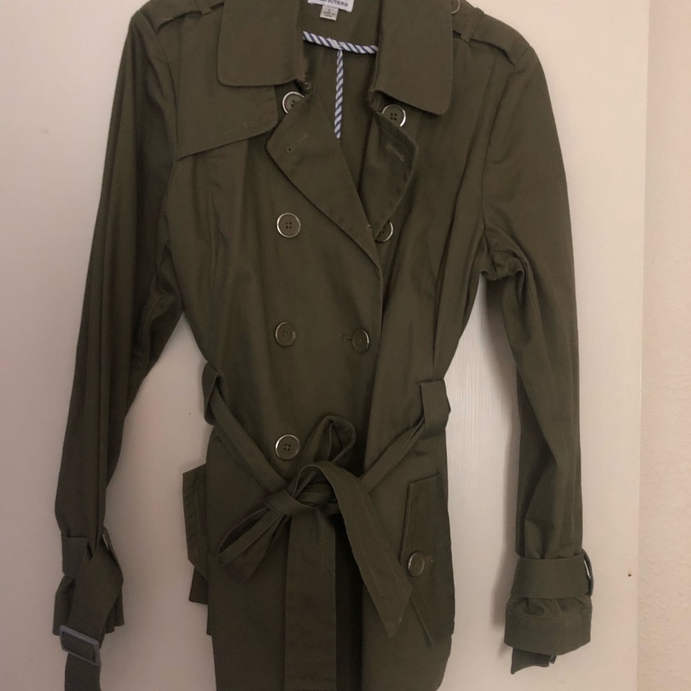 Joan Rivers Olive Green Double-Breasted Trench Coat